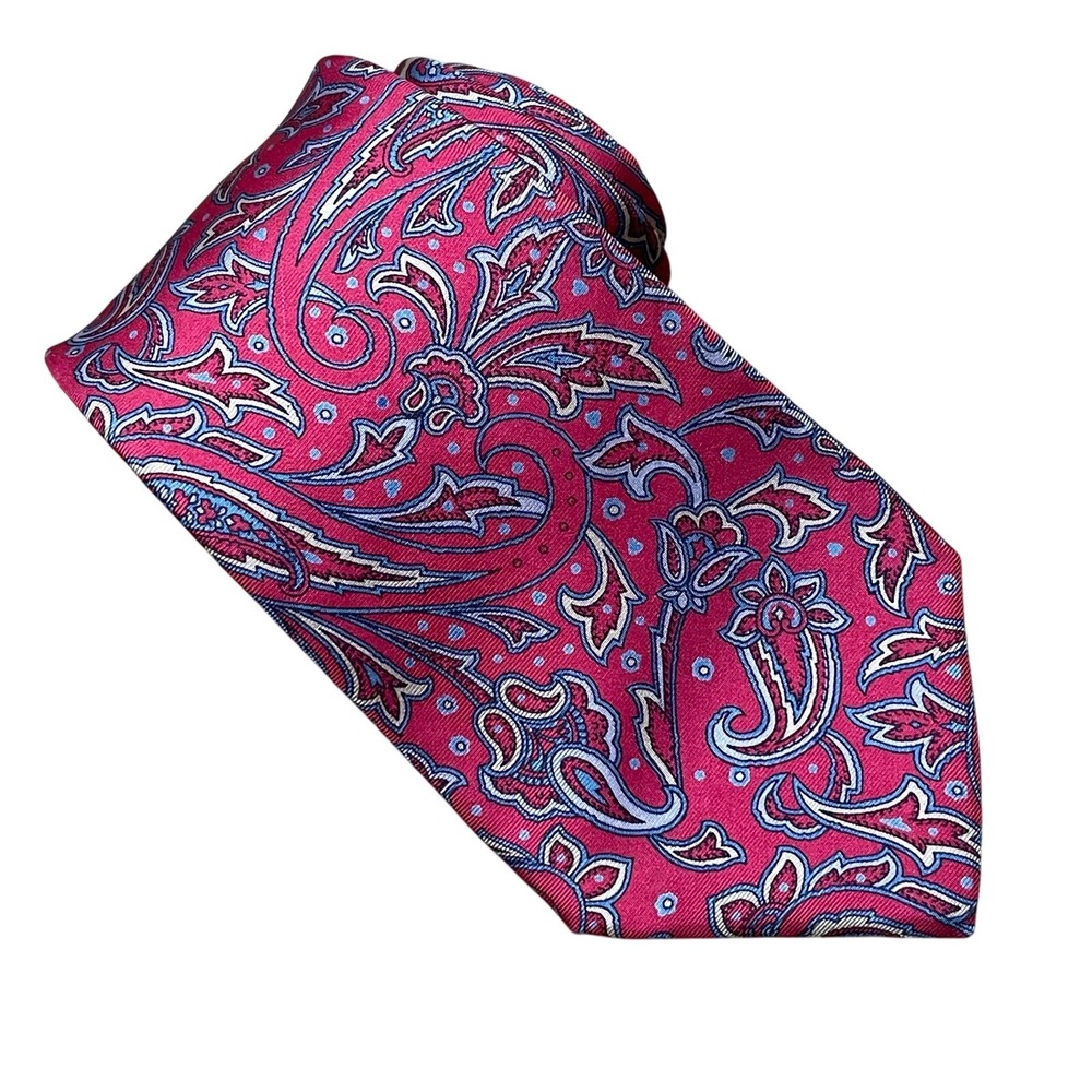Christian Dior‎ Italy Vintage Silk Men's Red Blue Paisley Necktie 3 3/8" x 55"